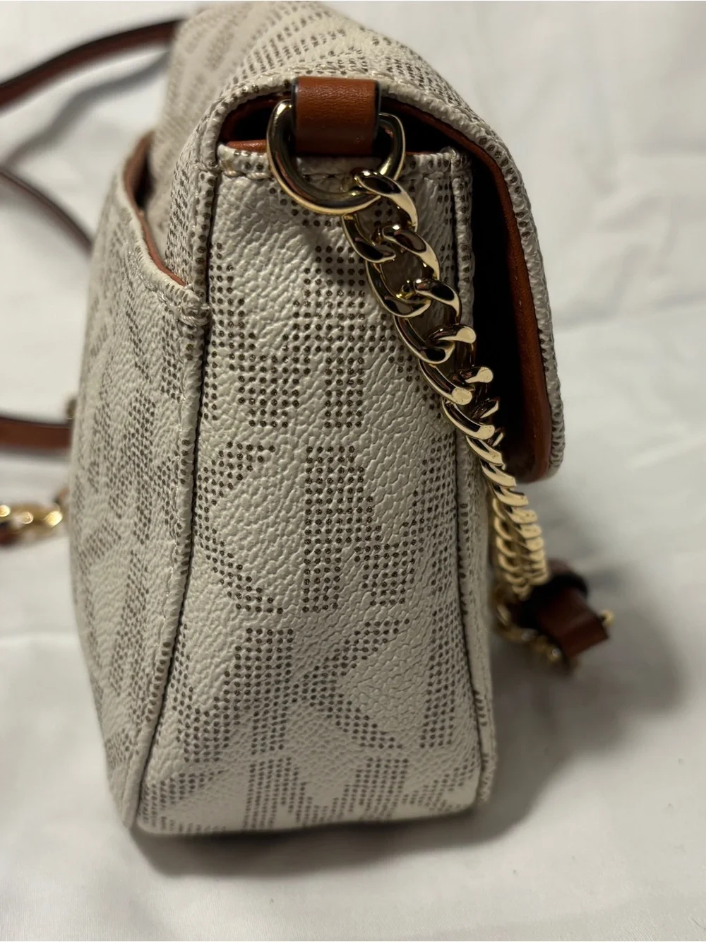 Michael Kors Cream Logo Crossbody with Gold-Tone MK Emblem